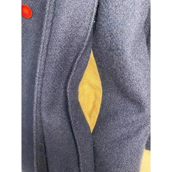 Girls Vintage 6x Rothschild Navy Wool Dress Coat Red Velvet Trim Complete W/ Tie - Picture 10 of 11